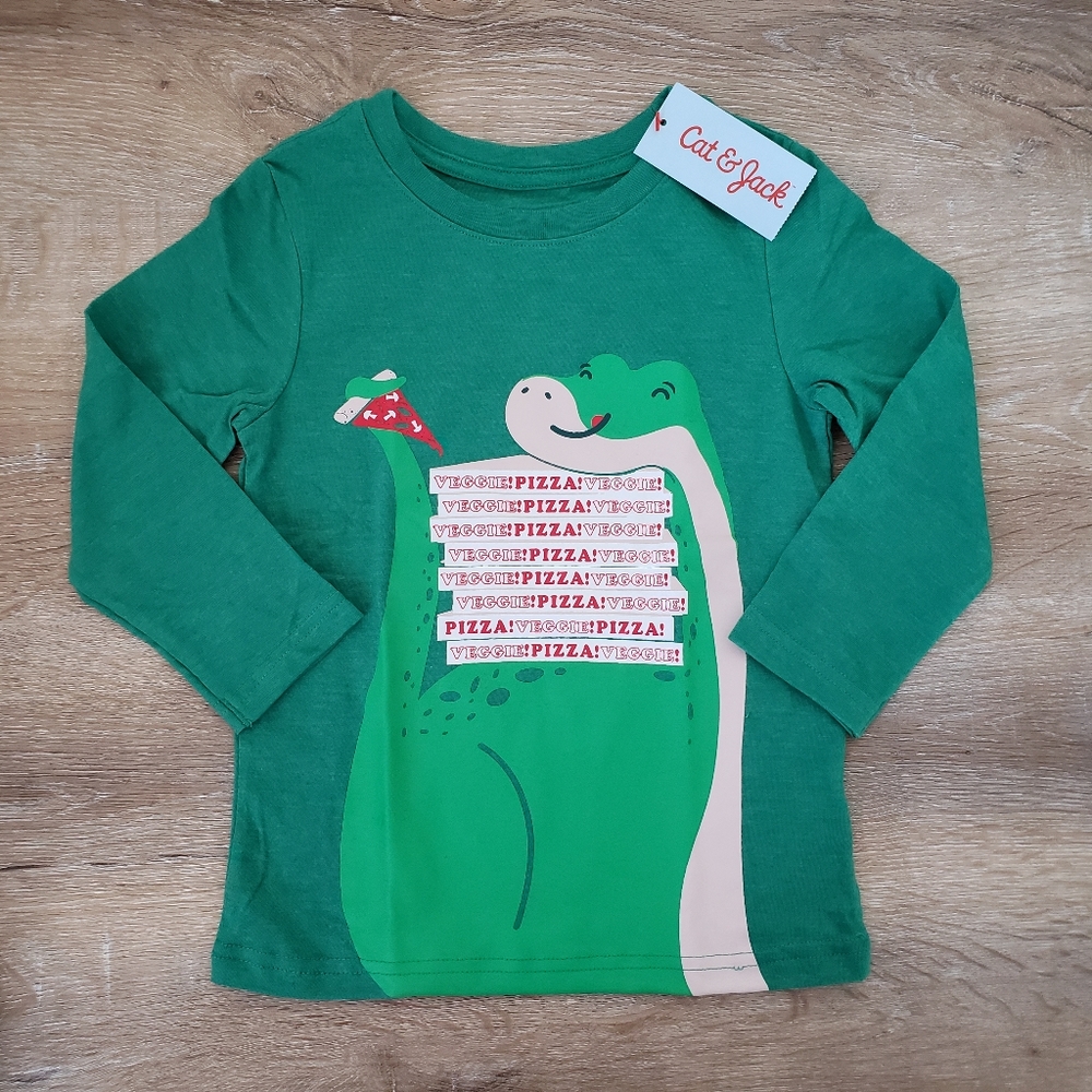 Boy's Long Sleeve Dinosaur Pizza Graphic Tee